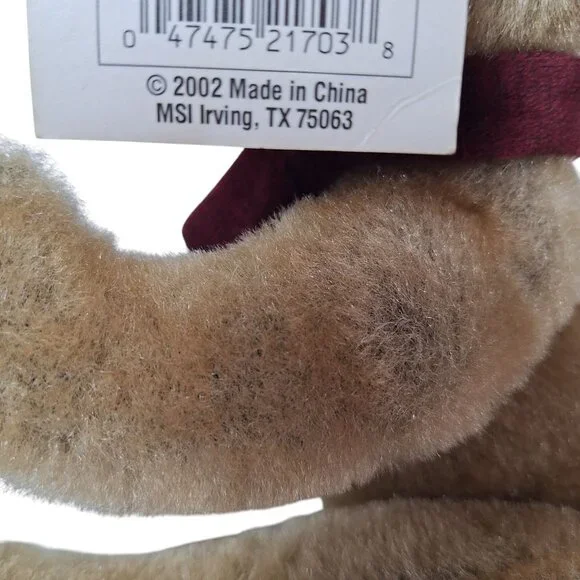 Vintage 2002 Dan Dee Christmas Teddy Bear Maroon Scarf 13 Inch - Picture 7 of 7